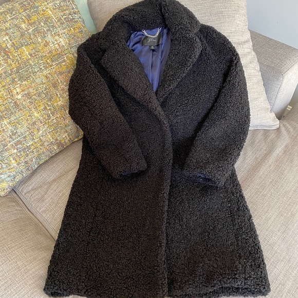 J Crew Black Teddy Sherpa Topcoat Xs 